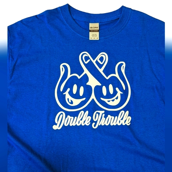 Gildan Double Trouble Size Med Blue And White Middle Fingers Adult Humor NWOT - Picture 2 of 4